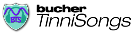 Logo von Bucher Tinnitus Songs mit Schild und Schriftzug